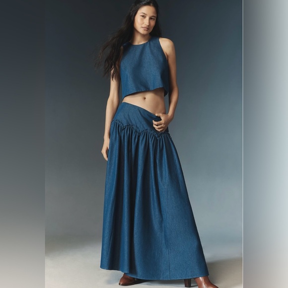 Mare Mare x-Anthropologie Basque-Waist Maxi Skirt & Top Medium Denium